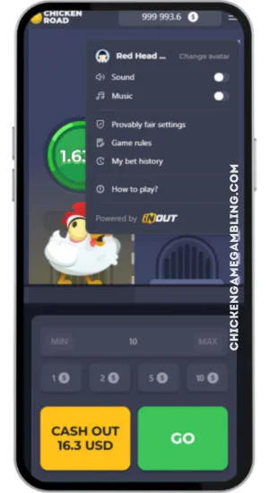 Chicken Road game menu